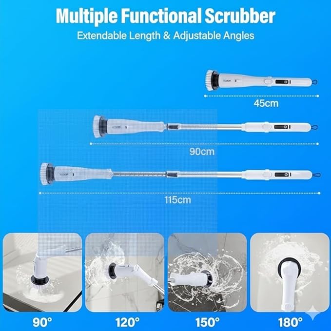 Electric Spin Scrubber - 2025 New Electric Scrubber for Cleaning Bathroom-Cordless Cleaning Brush with 8 Replacement Heads-Spin Brush for Cleaning Bathroom, Tub, Floor and Kitchen.