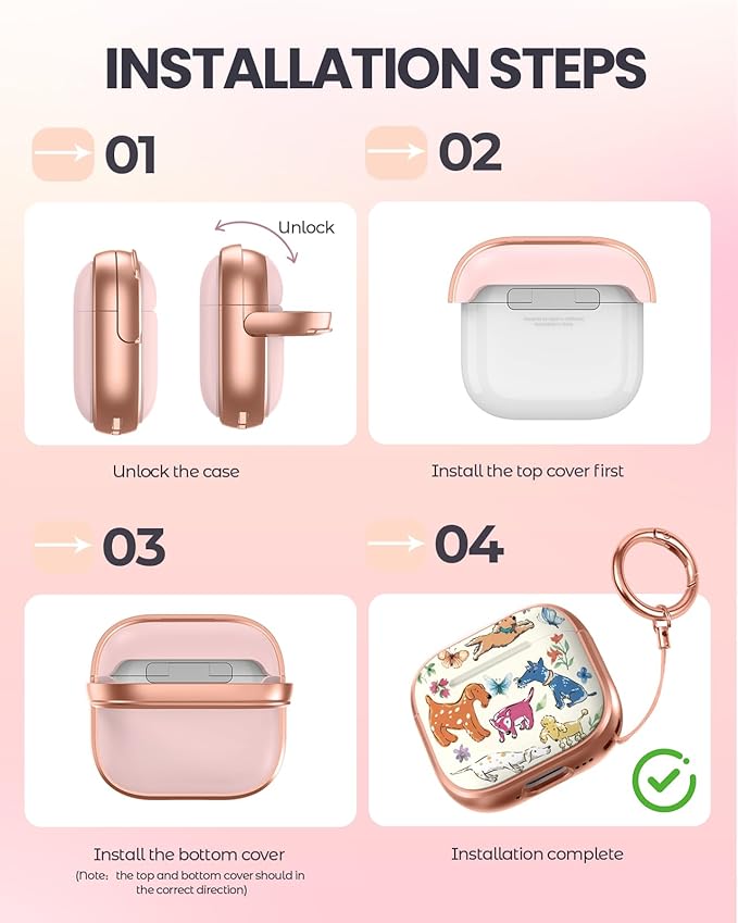 Coralogo for AirPods 4 Case with Safety Lock - Cute Cartoon for Women Girls Fashion Stylish Dogs Pattern Design Kawaii Girly Girlish Hard Protective Cover for AirPods 4th Generation 2024
