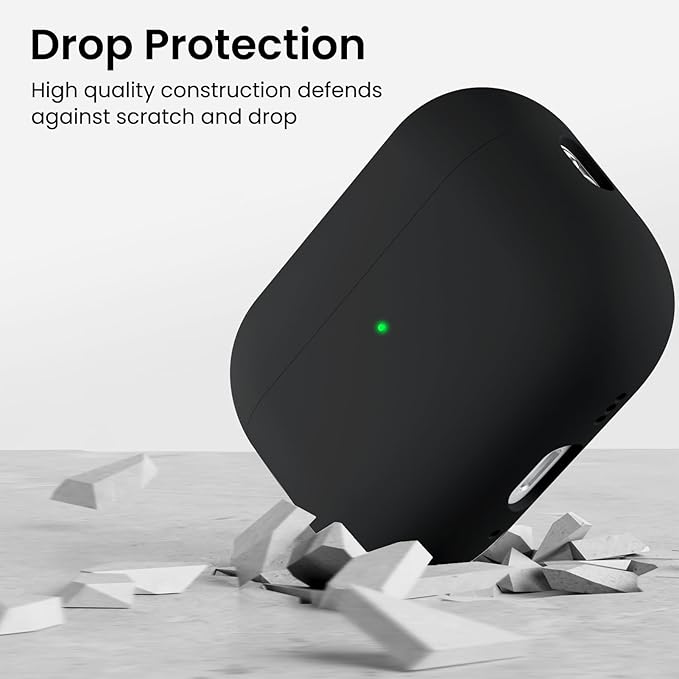 ORNARTO Compatible with AirPods Pro 3 Case 2025, Full Protective Hybrid Silicone for AirPods Pro 3rd Generation Case, Front LED Visible Skin Cover-Black