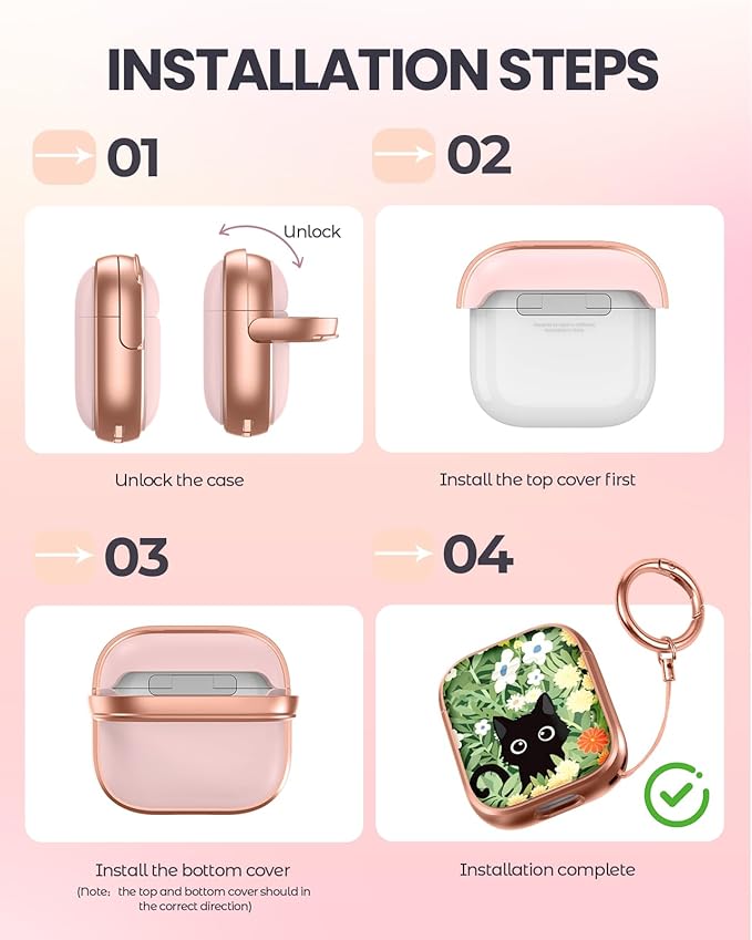 Coralogo for AirPods 2/1 Case with Safety Lock - Cute Cartoon for AirPods 1st/2nd Generation for Women Girls Fashion Stylish Cat Flower Pattern Design Kawaii Girly Girlish Hard Protective Cover