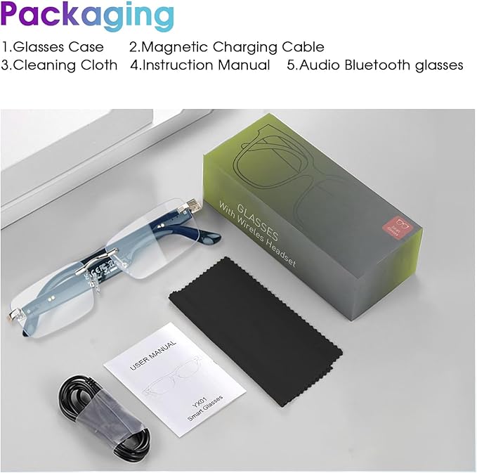 AI Translation Glasses, Bluetooth Eyeglasses with Real-Time Translator for 164 Languages, Photochromic Spring Hinge Bluetooth Glasses with Speakers, Rimless Smart Glasses for Travel/Work/Study(Silver)