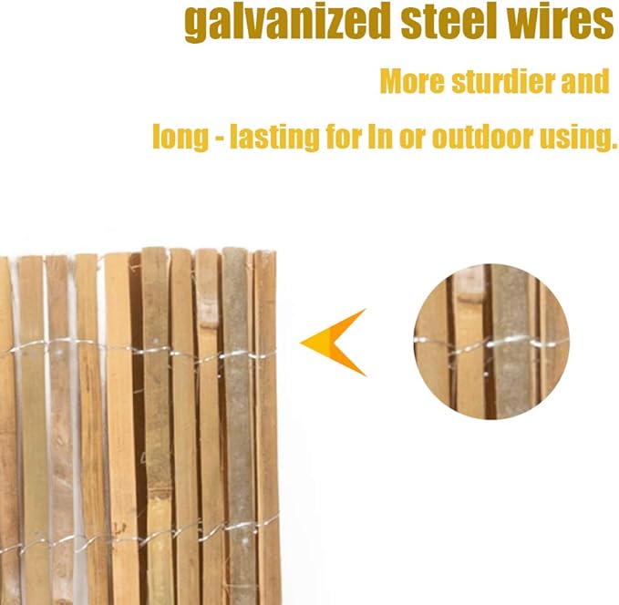 Mininfa Natural Bamboo Slat Screening, Eco-Friendly Privacy Slat Fence, Bamboo Screen Panel Roll for Balcony or as Wind and Sight Protection (2m x 4m)
