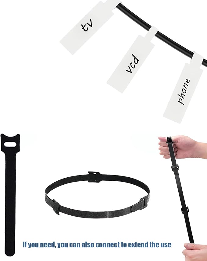 240-Pack Reusable Cable Labels & 6-Inch Black Hook & Loop Ties Bundle - Wire Management System w/Bonus Marker, Water-Resistant Cord Organizer for Home Office, Electronics, Computer Wires