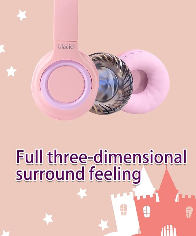 U20 Pink Kids Headphones, Wired Children Headphones with 94dB Safe Volume Control, Foldable Design, Comfortable for Online Learning/School/Travel/Tablet