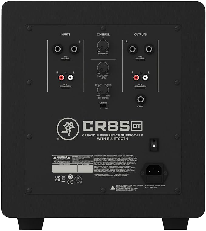 Mackie CR8SBT 8” Powered Subwoofer with Desktop Remote, Bluetooth, TRS, RCA, Crossover and Polarity Controls, Compatible with CR Series Powered Studio Monitors
