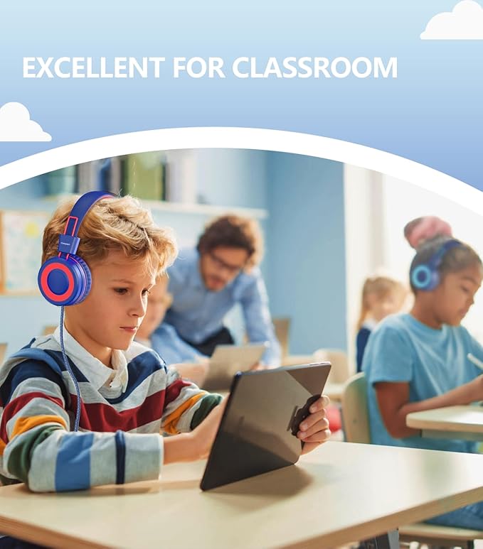 Upgrade USB Type C Kids Headphone for School, 94dB Safe Volume Limited, HD Stereo Sound, Foldable Lightweight On-Ear Headphones for Boys/Girls/Students/Tablet/Travel(Navy Blue)