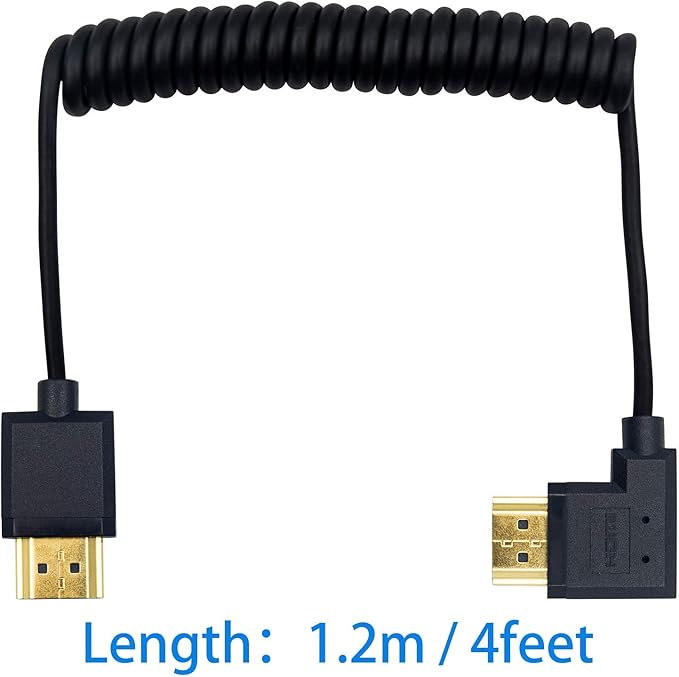Duttek 4K Coiled HDMI Cable 1FT-4FT, Right Angled HDMI Male to Male Extender Cable for 3D and 4K Ultra HD TV Stick