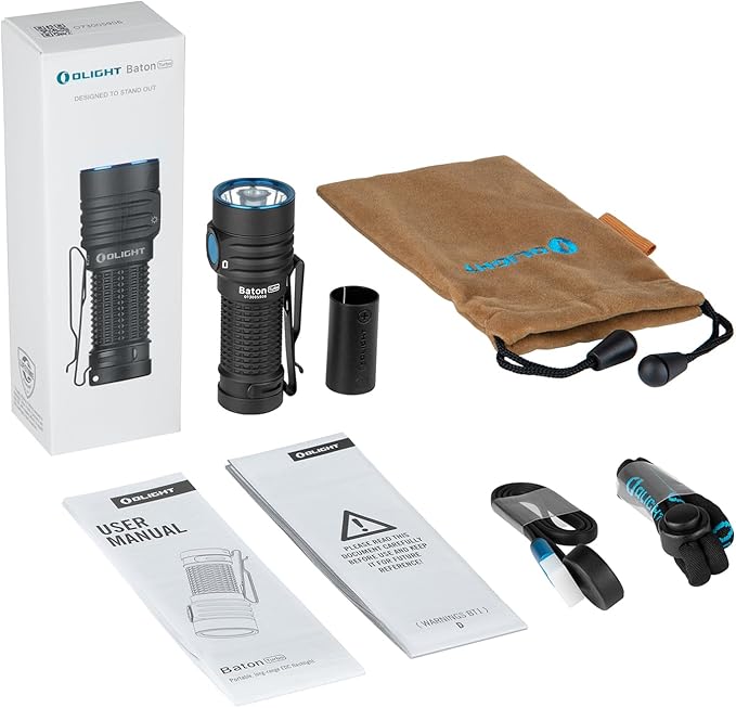 OLIGHT BatonTurbo EDC Flashlight Rechargeable with Magnetic Charging Cable and Lanyard 1000 Lumens Powerful LED Light 510 Meters Long Throw, 5 Modes, IPX8 Waterproof Light for Camping, Hiking (Black)
