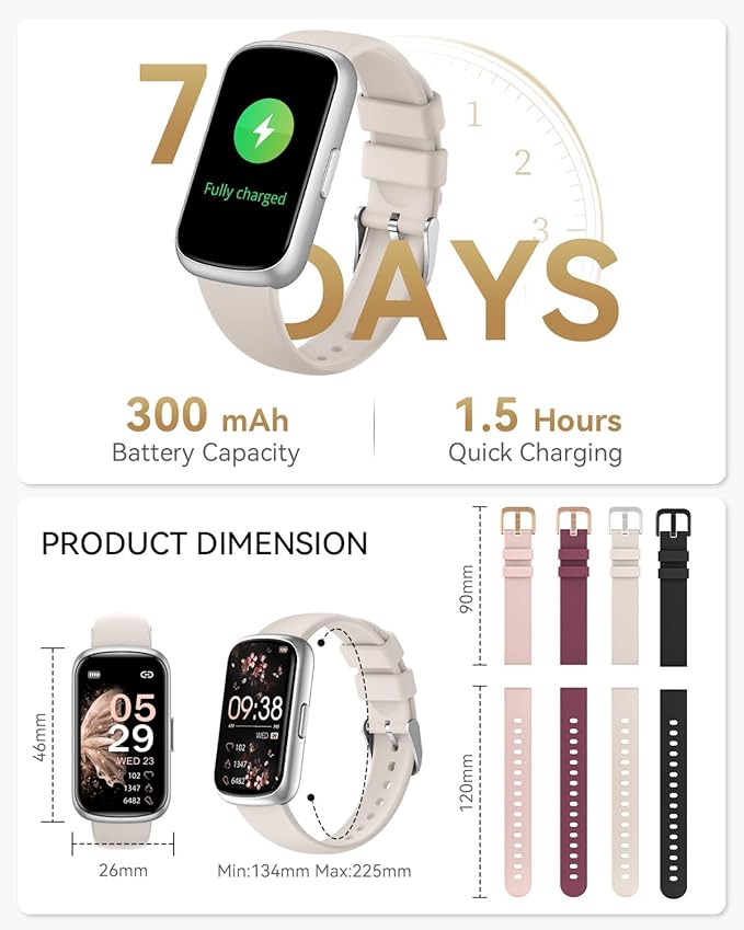 Fitness Tracker Watch, Smart Watches for Women/Men with Sport Activity Tracker, Fitness Watch with Heart Rate, Blood Oxygen Monitor and Sleep Tracker, IP68 Android Smart Watch with 4 Straps, Gift