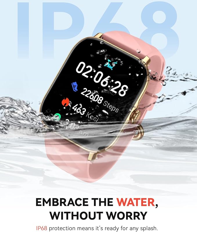 Smart Watches Fitness Tracker for Women Men with Step Counter, Sleep Calorie Monitor, Pedometer, IP68 Waterproof, Smartwatch with 120+ Sports for iPhone Android (Pink)