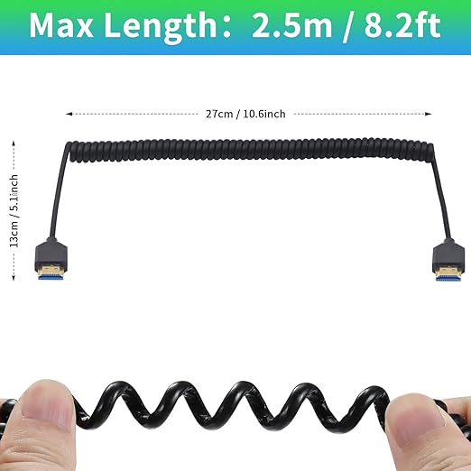 Duttek 8K Coiled HDMI Cable 3FT-8FT, HDMI Coild Cable 48Gbps, Extreme Thin HDMI Male to Male Cable 8K@60Hz Compatible with Monitor, Laptop, UHD TV, PC