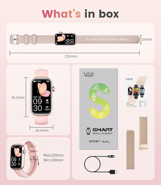 LIGE Fitness Tracker- Smart Watches for Women with 1.47" HD, IP68 Waterproof, 7+ Days Battery, 24+ Exercises Activity Tracker Fitness Watches, Fitness Smart Watch Android iOS (Pink)