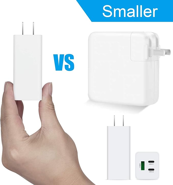 NewWay 65W USB-C Fast Charger 3 Port PD QC 3.0 Delivery Foldable, USB-C Wall Charger for MacBook, iPad, iPhone Series with 15 16 Plus/Pro/Pro Max, iPad10 and More