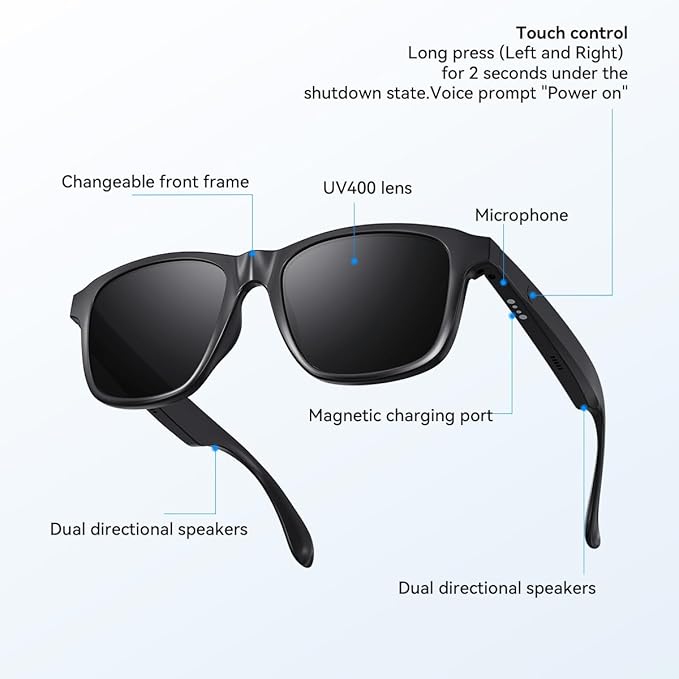 Smart Glasses for Women Men,Bluetooth Glasses with Photochromic Lenses,Built-in Mic & Speakers,Anti-Blue Light Lens with Hands-Free Listening Voice Control,Perfect for Indoor Outdoor