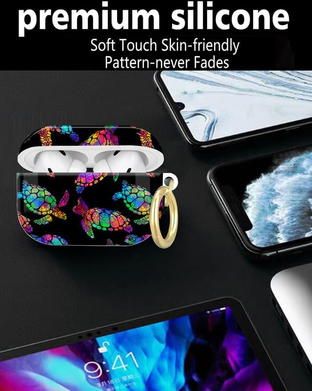 Compatible with AirPod Pro 2nd/1st Generation Case Cover with Key Chain,Full Protective Shockproof Wireless Headphone Case for Airpod Pro 2023/2022/2019(Neon Turtle)