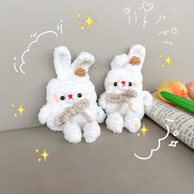 Yatchen Plush Rabbit Case for AirPods 1&2, Kawaii Cute 3D Cartoon Fur White Bunny Funny Furry Cover with Keychain Protective Case for Women & Girls