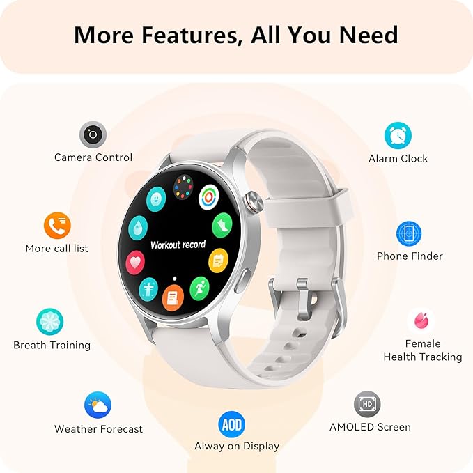 Smart Watch for Women, Answer/Make Call, AMOLED Ultra-Clear Screen Activity Trackers with Heart Rate/Sleep/SpO2 Monitor, Smartwatch for iPhone/Samsung/Android, 110+ Sport Modes, 3ATM Waterproof