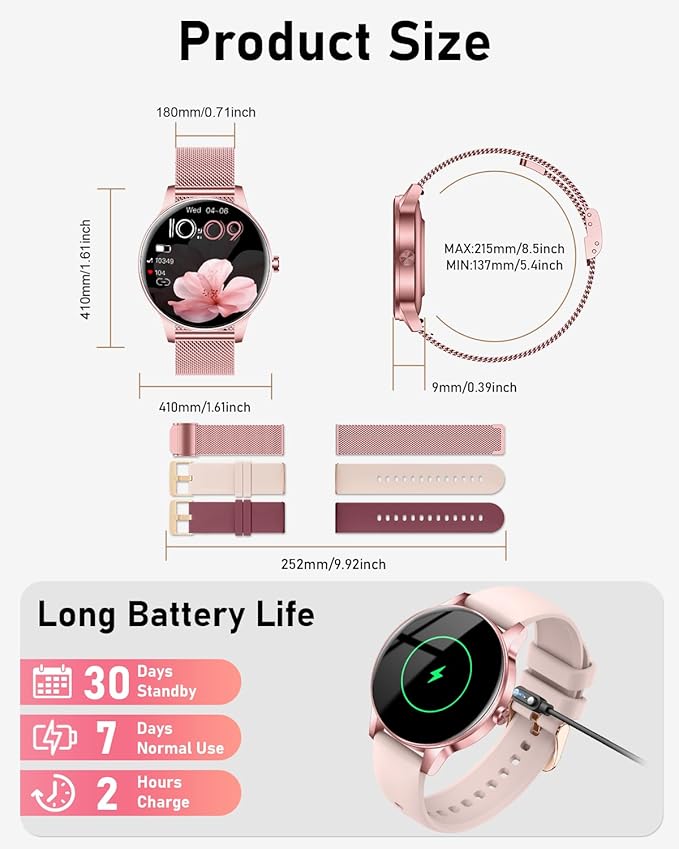 Smart Watch for Women, Answer/Make Call,1.27'' Touchscreen, 120+ Sports Modes Fitness Tracker, 24H Heart Rate/Sleep/Menstrual Cycle/IP68 Fitness Watch for Android iOS, 4 Straps (Pink)
