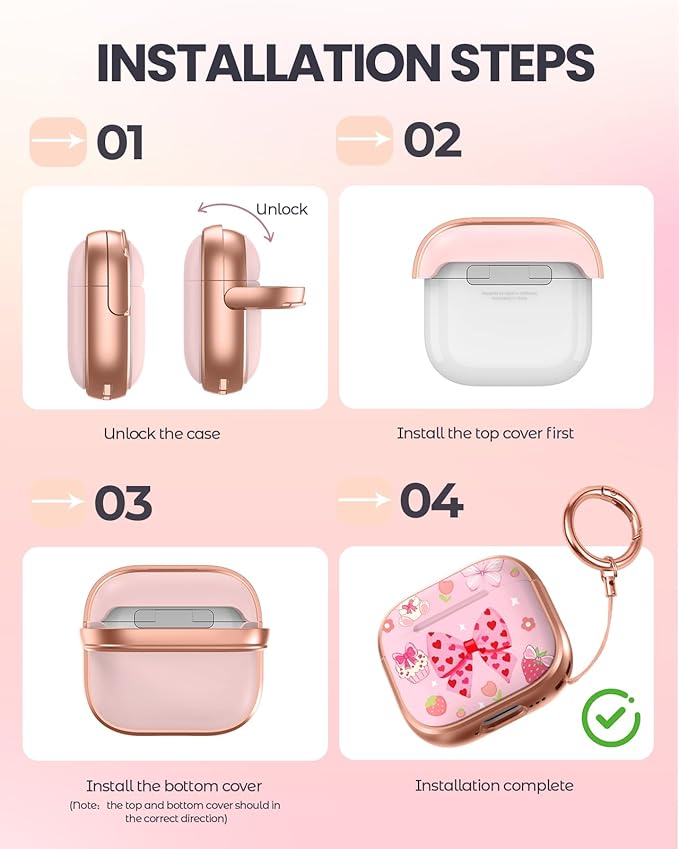 Coralogo for AirPods 4 Case with Safety Lock - Cute Cartoon for Women Girls Fashion Stylish Bow Cake Pattern Design Kawaii Girly Girlish Hard Protective Cover for AirPods 4th Generation 2024