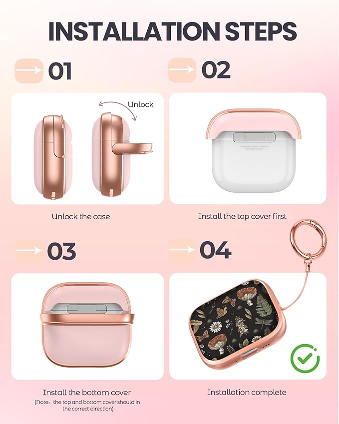 Coralogo for AirPods Pro 3 Case with Safety Lock - Cute Cartoon for Women Girls Fashion Stylish Mushroom Pattern Design Kawaii Girly Girlish Hard Protective Cover for AirPods Pro 3rd Generation