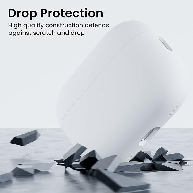 ORNARTO Compatible with AirPods Pro 2 Case 2022, Full Protective Hybrid Silicone for AirPods Pro 2nd Generation Case, Front LED Visible Skin Cover-White