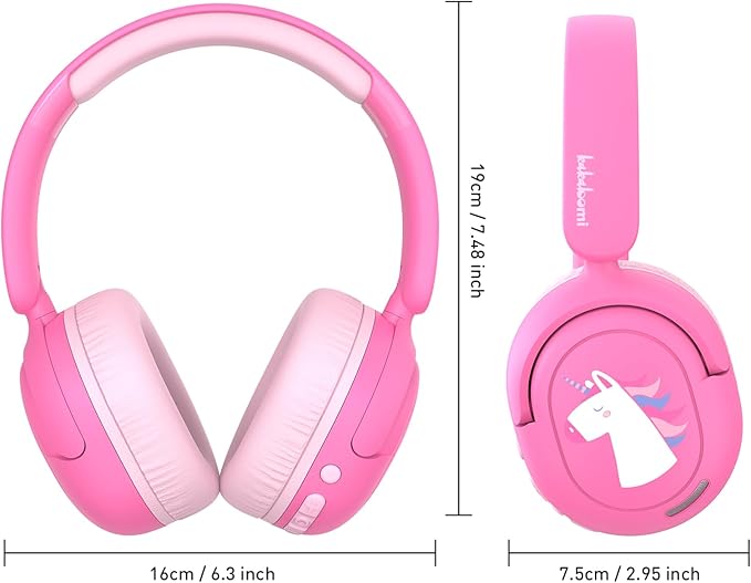 Kids Bluetooth Headphones, Wireless Kids Headphones with 75/85/94dB Volume Limited, Built-in Mic, Unicorn Over-Ear Foldable Childrens Girls Teens Headset for Pad/Tablet/School/Travel