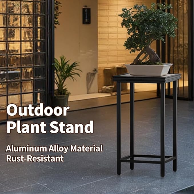 Tall Plant Stand Indoor, Modern Black Aluminum Alloy Plant Shelf, Corner Flower Pot Holder Organizer for Living Room, Balcony, Patio, Garden (L15.8 x W15.8 x H19.7 inch)