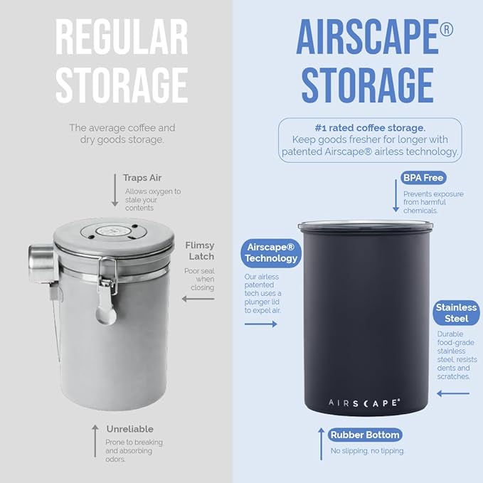 Planetary Design Airscape Stainless Steel Coffee Canister | Food Storage Container | US Patented Airtight Lid | Push Out Excess Air Preserve Food Freshness (Small, Matte Yellow)