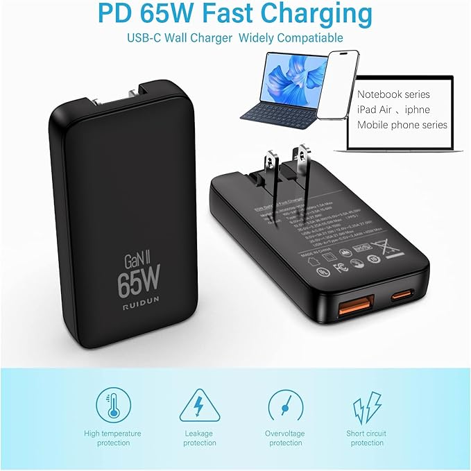 65W USB C Charger Block,2-Port Compact Foldable Slim Charger Power Adapter for iPhone 17 Series, Galaxy S25,Pixel 10/9,MacBook Pro/Air, iPad Pro,with 3.28ft 100W E- Mark chip Cable(2026 New)