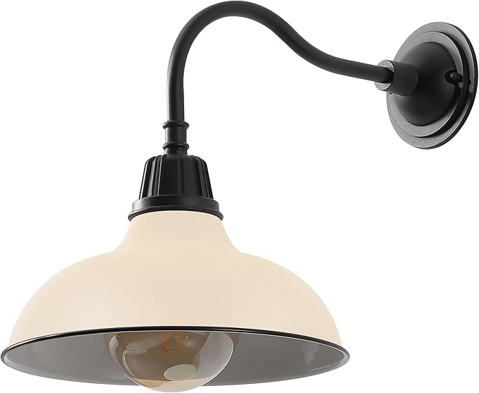 JONATHAN Y JYL7613M Aurora 12.25" 1-Light Farmhouse Industrial Indoor/Outdoor Iron LED Gooseneck Arm Outdoor Sconce for Entryway Lobby Kitchen Bathroom Bedroom Living Room Hallway, Matte Almond