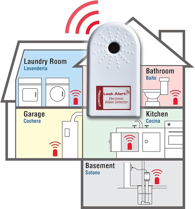 Zircon Leak Alert 3-Pack Water Detector Alarm – 90 dB Battery-Powered Leak & Flood Sensor for Basement, Kitchen, Bathroom, Utility Room – Early Water Detection & Damage Prevention