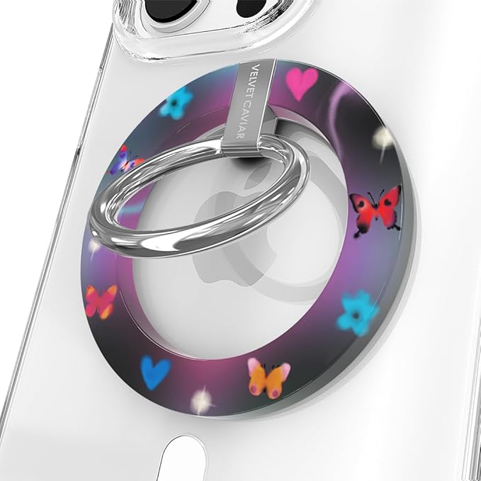 VELVET CAVIAR Compatible with MagSafe Phone Grip - Magnetic Ring Holder with Adjustable Stand - Removable MagSafe Accessories for iPhone 16, 15, 14, 13, 12 (Aurora Butterfly)