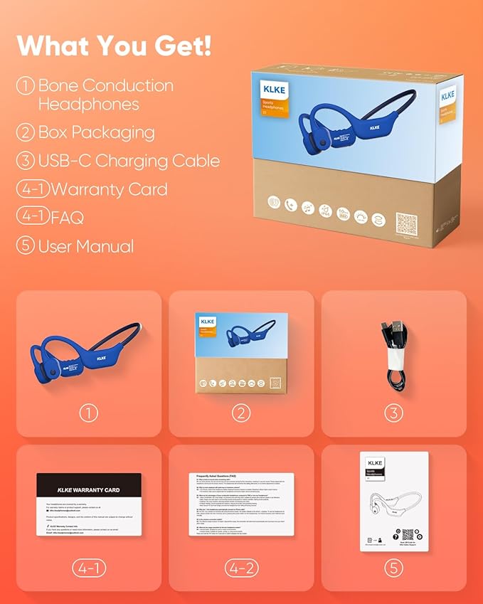 Open-Ear Bone Conduction Headphones, IP66 Waterproof, Integrated Transducer Running Headphones with Dual Mode, Rear Safety Light, 10H Battery,Advanced Mic for Cycling, Hiking & Outdoor Sports