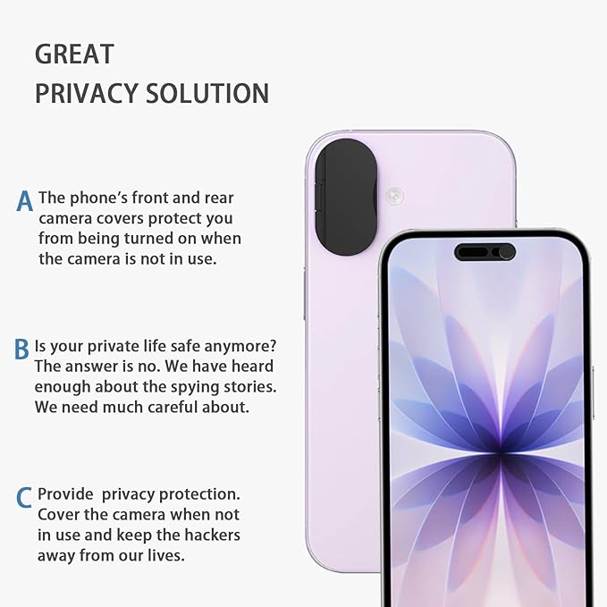 Privacy Lens Cover Compatible for iPhone 17 with Front Camera Cover,Protect Privacy and Security But Not Affect Facial Recognition(2Pack) Black