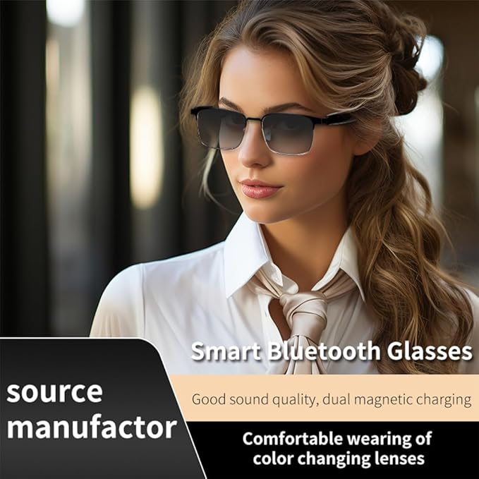 Smart Glasses Bluetooth Audio Sunglasses for Men Women with Dual Stereo Speakers, Open Ear Music &HD Calling, Touch &Voice Assistant, UV Protection——Gold