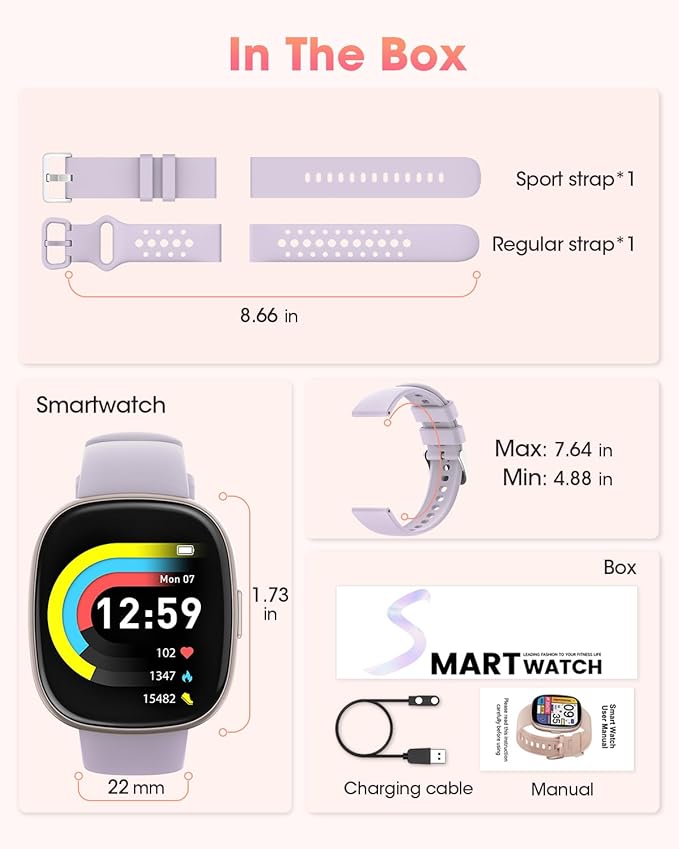 Sanorum Smart Watches for Men Women Fitness: Fitness Tracker with Blutooth Call 24H Heart Rate Sleep Monitor 5ATM Waterproof 120+ Sport Mode Smartwatch Compatible with iPhone Android Phones