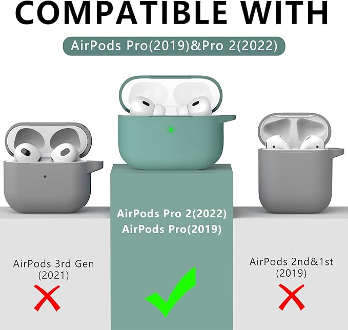 Ljusmicker for AirPods Pro Case Cover with Cleaner Kit,Silicone Protective Cover for Apple AirPods Pro 2nd/1st Generation Cases for Women Men,AirPods pro 2 Case Accessories with Keychain-Pine Green