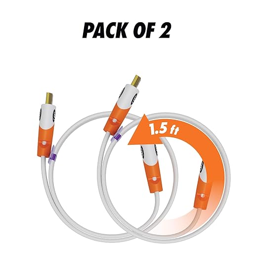 Ultra Clarity Cables Flat HDMI Cable 1.5 ft - 2 Pack - High Speed HDMI Cord - Supports, 4K Video at 60 Hz, 3D, 2160p - HDMI Latest Standard - HDCP 2.2 Compliant, CL3 Rated - 1.5 Feet