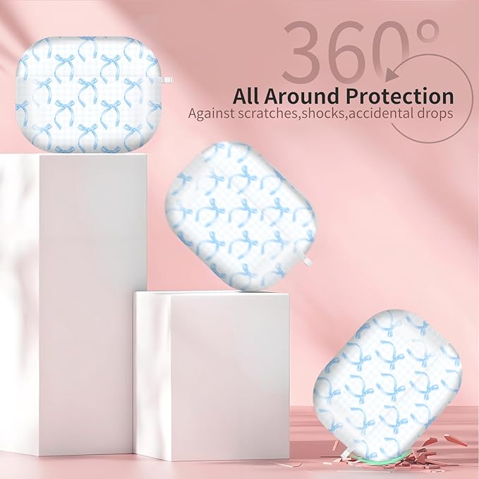 Compatible with AirPods Pro 3 (2025) Case, Airpod Pro 3 Protective Cover with Cute Golden Keychain for Girls & Women (Blue Bow)