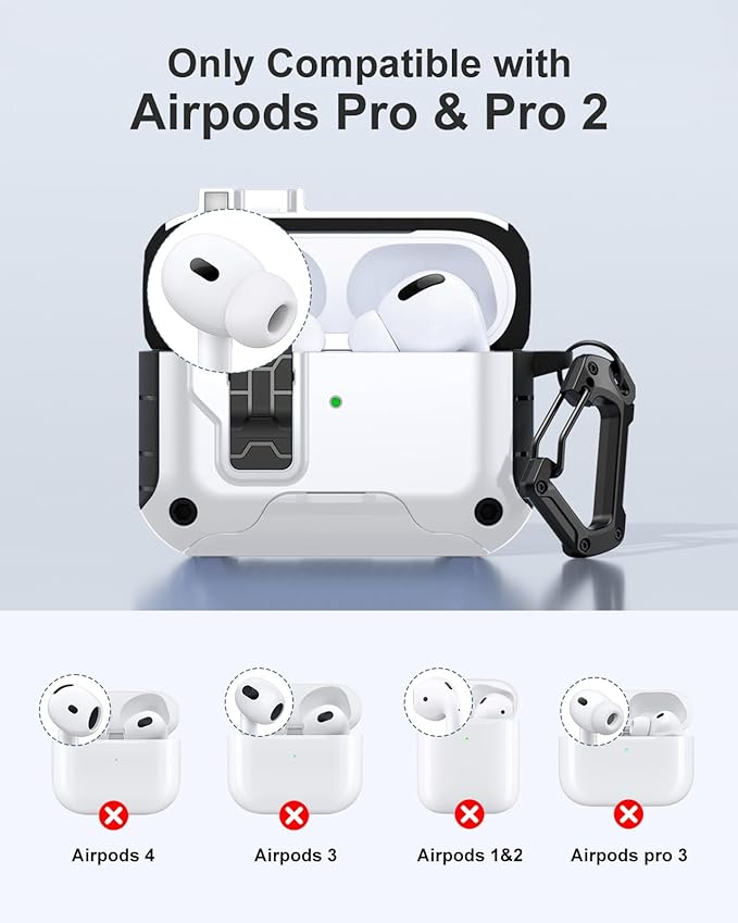 Lerobo for AirPods Pro 2 Case, Compatible with Apple AirPod Pro Case Cover, Protective Cover with Magnetic Automatic Lock & Cleaner Kit, Magsafe Ready, Drop Protection, Phone Stand, White