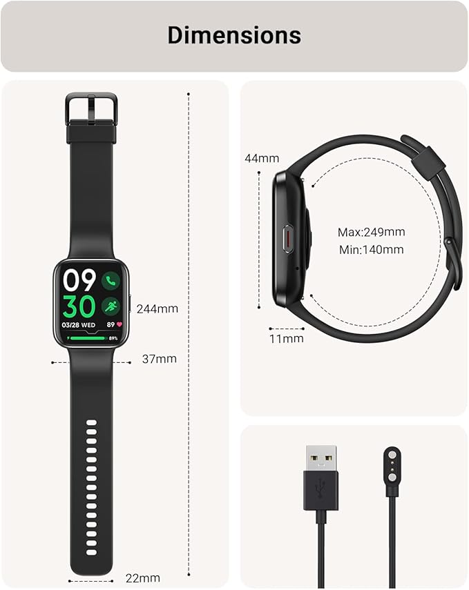 Tensky Smart Watch for Men/Women Android & iPhone, Alexa Built-in, 1.8" Touch Screen Fitness Tracker with Answer/Make Calls, 3ATM Waterproof Heart Rate/Sleep/SpO2 Monitor, Pedometer, 100+ Sport Modes