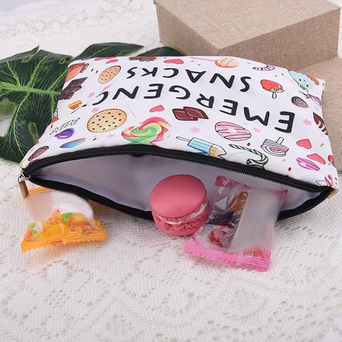 Emergency Snacks Makeup Bag for Women Men Snack Bag for Travel Storage Organizer Bags Snack Lover Birthday Christmas Gift for Women Men Emerency Bag for School Reusable Storage Bags