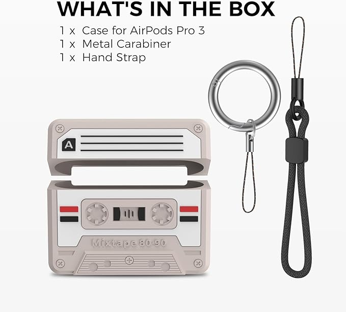 for AirPods Pro 3 Case - 2025 Retro Silicone Mixtape Design Case for Apple AirPods Pro 3rd Generation, Cute Cassette Airpod pro 3 Case Cover for Men/Women (Old Grey)