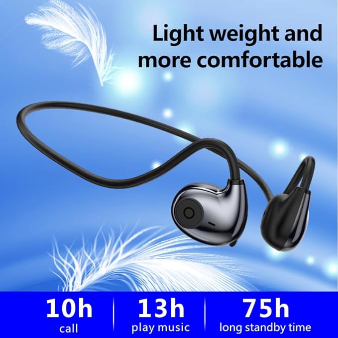 Open Ear Headphones Wireless Bluetooth, Air Conduction Headset Wireless Earbuds, Sports Headphones with HD Stereo Sound, Secure Fit Earhooks, 24H Playtime, Calling for Gym(Black)