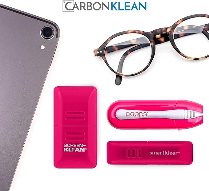 CarbonKlean Peeps Glasses Cleaner - for Eyeglasses, Reading Glasses, and More - Lens Cleaner with Carbon Microfiber Tech-Injected Pink-3 Count (Pack of 1)