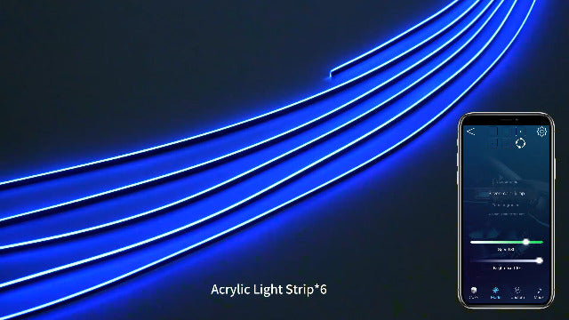 Acrylic Interior Car LED Strip Light with Wireless APP, Car Accessories 6 in 1 with 175 inches 593 LEDs Fiber Optic Ambient Lighting Kits, RGB Dynamic Music Sync Neon LED Strip Light for Car