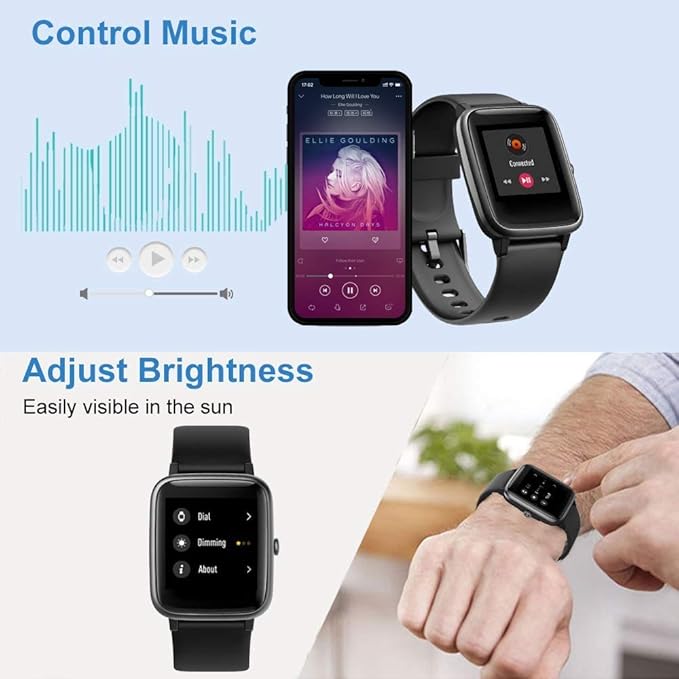 Smart Watch for iPhone/Android, Activity Fitness Tracker with IP68 Waterproof for Men Women, Smartwatch with 1.3" Full-Touch Color Screen, Step, Pedometer, Heart Rate Monitoring & Sleep Monitor, Black