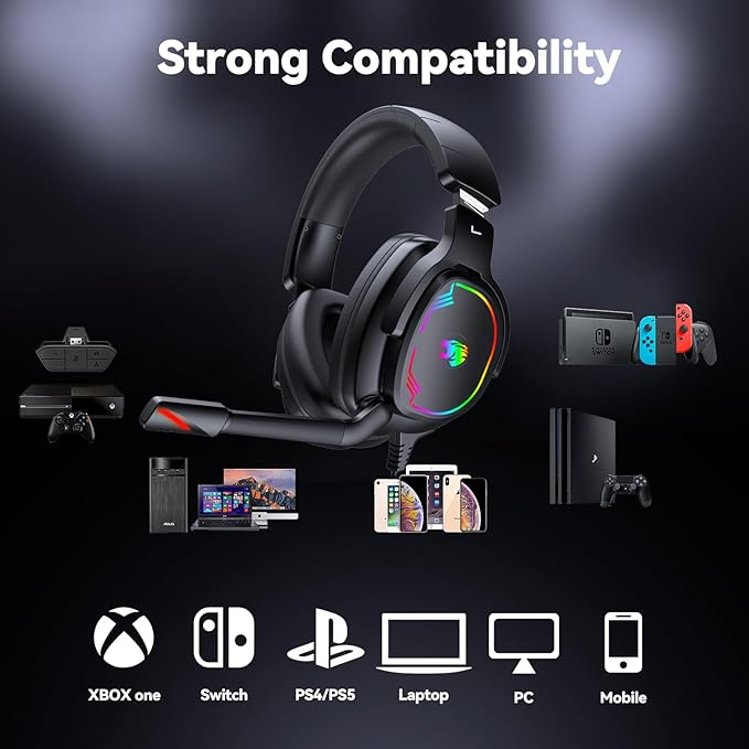 Gaming Headset for PC/PS4/PS5/Xbox One/Switch, Stereo Surround Sound Gaming Headphones with Noise Canceling Flexible Mic, Computer Headset with 3.5mm Jack(Black)