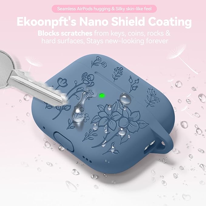for Airpods Pro 3 Case, Flower Engraved Case Cover Compatible with AirPods Pro 3rd Generation 2025, Soft Silicone Cases with Cute Keychain & Cleaner for Women Girly, Shockproof