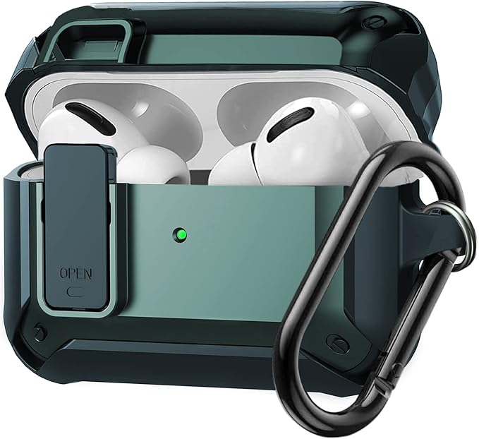for Airpods Pro 2/1 Gen Case Cover with Lock (2019/2022/2023), Rugged Locking Case for Airpod Pro 2nd/1st Generation Shockproof Armor Protective Skin for Apple iPod Pro - Army Green
